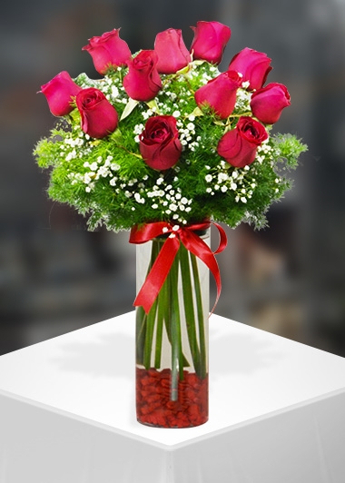 Vazo İçinde 11 Gül 'ün Zarefeti-1 Gaziantep Çiçek Sepeti Siparişi